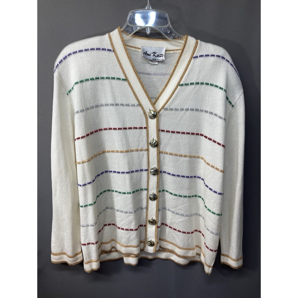 Vintage Ami Knits Womens 16 Cardigan Sweater Metallic Multicolor Striped USA